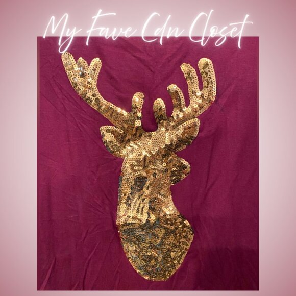 Ladies Christmas Sequins Reindeer Top Sz L - Picture 3 of 5